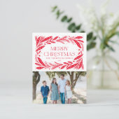 Frohe Weihnachts Red Wreath Postkarte (Stehend Vorderseite)