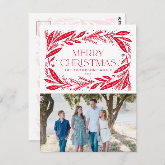 Frohe Weihnachts Red Wreath Postkarte (Vorne/Hinten)