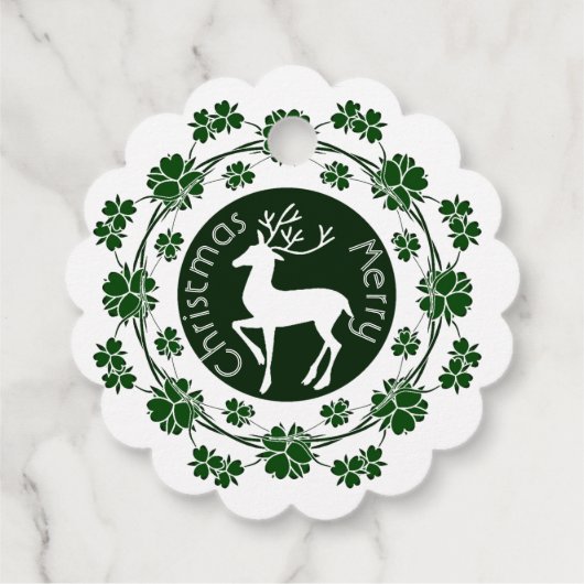 Frohe Weihnachts-Reindeer Blumengrün Kranz Niedlic Geschenkanhänger (Rückseite)