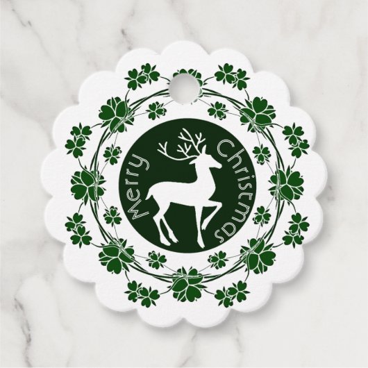 Frohe Weihnachts-Reindeer Blumengrün Kranz Niedlic Geschenkanhänger (Vorderseite)