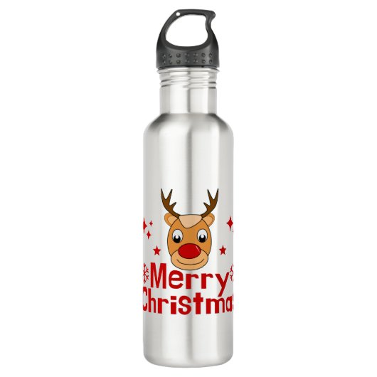 Frohe Weihnachts Reindeer Edelstahlflasche (Vorderseite)