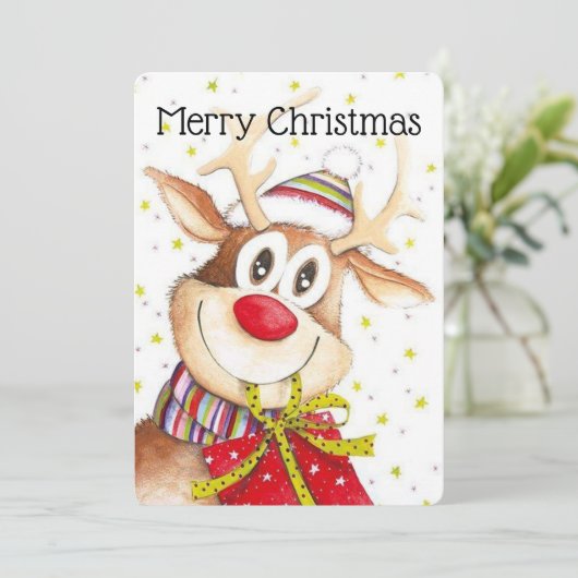 Frohe Weihnachts Reindeer Feiertagskarte (Stehend Vorderseite)