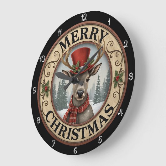 Frohe Weihnachts Reindeer Große Wanduhr (Winkel)