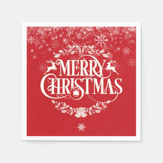 Frohe Weihnachts-Reindeer Holly Winter-Schneeflock Serviette (Vorderseite)