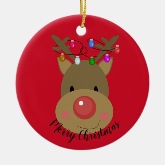 Frohe Weihnachts Reindeer Keramik Ornament (Vorne)