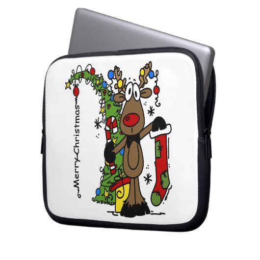 Frohe Weihnachts Reindeer Laptopschutzhülle (Vorderseite Links)