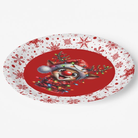 Frohe Weihnachts Reindeer Pappteller (Schrägansicht)