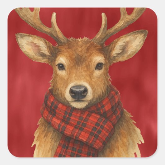 Frohe Weihnachts Reindeer Quadratischer Aufkleber (Vorderseite)