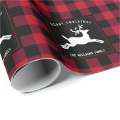 Frohe Weihnachts Reindeer Red Black Buffalo Karo Geschenkpapier (Rolleneckpunkt)