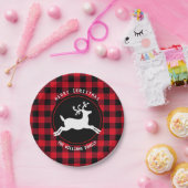 Frohe Weihnachts Reindeer Red Black Buffalo Karo Pappteller (Party)