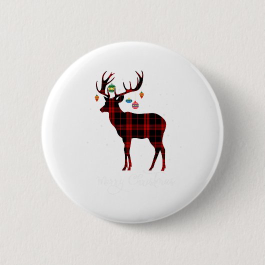 Frohe Weihnachts-Reindeer Roter Karierter Schneefl Button (Vorderseite)