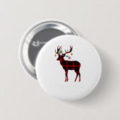 Frohe Weihnachts-Reindeer Roter Karierter Schneefl Button (Vorne & Hinten)