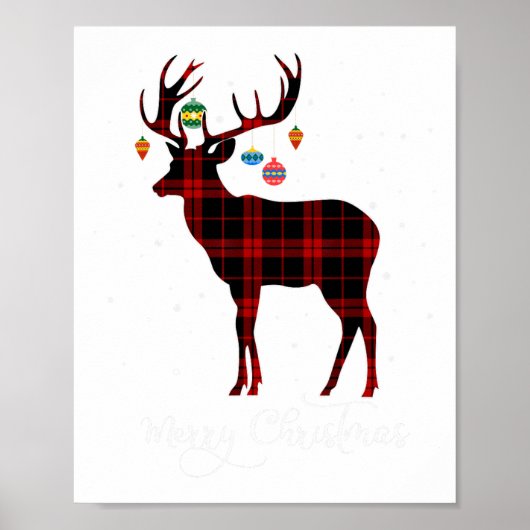 Frohe Weihnachts-Reindeer Roter Karierter Schneefl Poster (Vorne)
