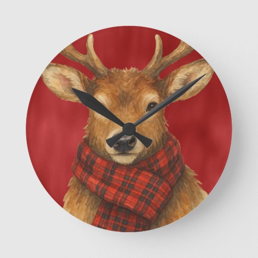 Frohe Weihnachts Reindeer Runde Wanduhr (Vorderseite)