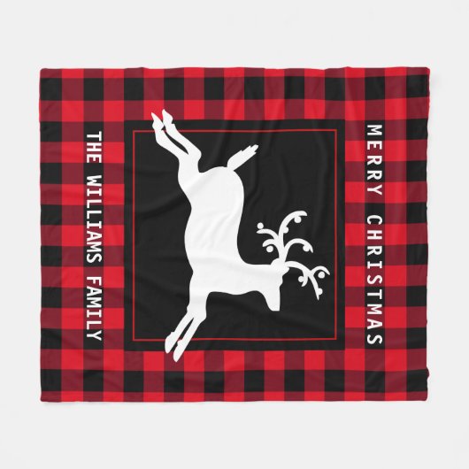 Frohe Weihnachts Reindeer Rustic Red Buffalo Karo Fleecedecke (Vorderseite (Horizontal))
