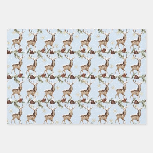 Frohe Weihnachts Reindeer Snow Poinsettia Joy Gold Geschenkpapier Set (Vorderseite 3)