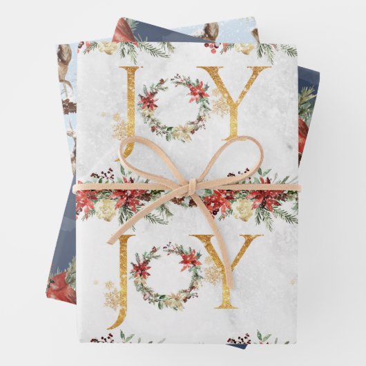 Frohe Weihnachts Reindeer Snow Poinsettia Joy Gold Geschenkpapier Set (Beispiel)