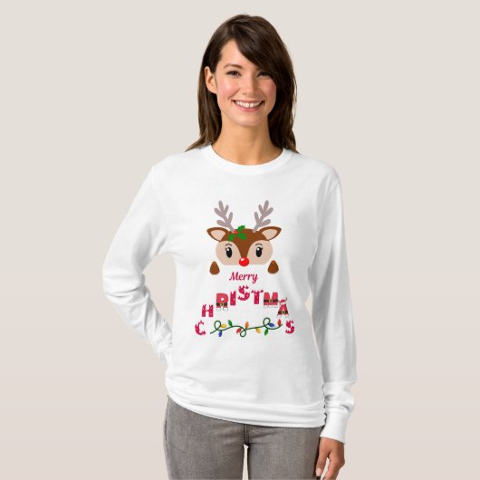 Frohe Weihnachts-Reindeer-Sweatshirt T-Shirt (Vorne ganz)