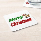 Frohe Weihnachts-Reindeer-Typografie Rechteckiger Pappuntersetzer (angewinkelt)