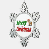 Frohe Weihnachts-Reindeer-Typografie Schneeflocken Zinn-Ornament (Rechts)