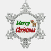 Frohe Weihnachts-Reindeer-Typografie Schneeflocken Zinn-Ornament (Vorderseite)