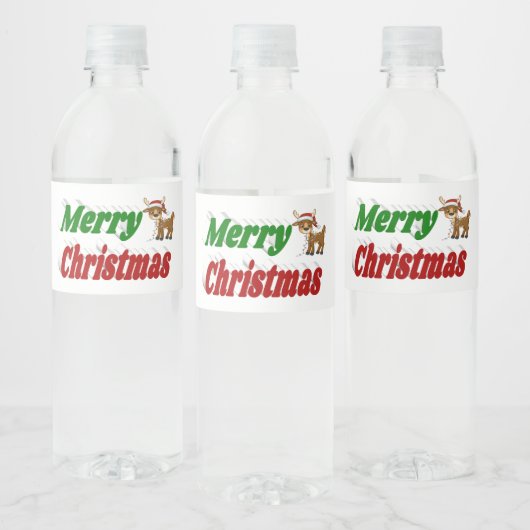 Frohe Weihnachts-Reindeer-Typografie Wasserflaschenetikett (Flaschen)