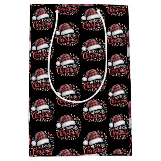 Frohe Weihnachts Reindeer Xmas Familie Red Kariert Mittlere Geschenktüte (Vorderseite)