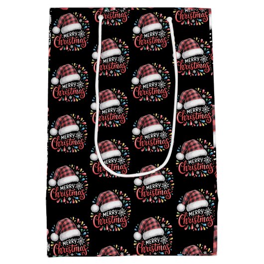 Frohe Weihnachts Reindeer Xmas Familie Red Kariert Mittlere Geschenktüte (Rückseite)