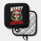 Frohe Weihnachts-Reindeer Xmas Urlaub Topflappen (Vorderseite/Rückseite)