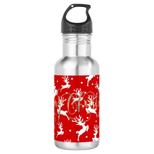 Frohe Weihnachts-Reindeers Red Edelstahlflasche (Vorderseite)