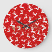 Frohe Weihnachts-Reindeers Red   Große Wanduhr (Vorderseite)