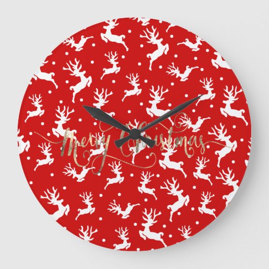 Frohe Weihnachts-Reindeers Red   Große Wanduhr (Vorderseite)