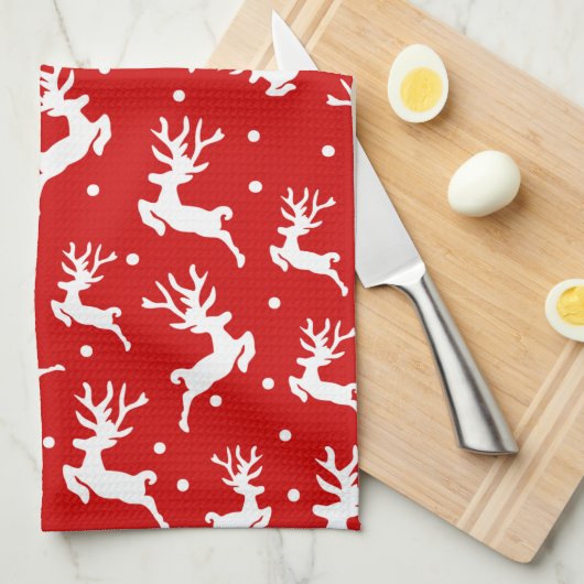 Frohe Weihnachts-Reindeers Red Holiday Geschirrtuch (Viertel Falte)