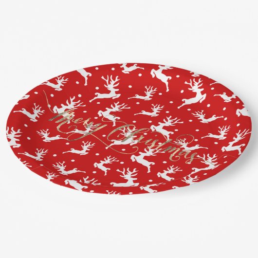Frohe Weihnachts-Reindeers Red Pappteller (Schrägansicht)