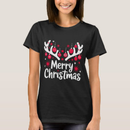 Frohe Weihnachts-Rentier-Antler mit Ornamenten - T-Shirt
