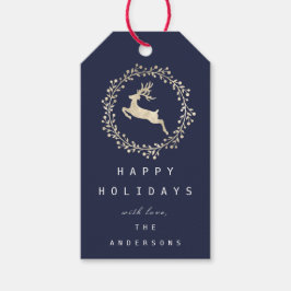 Frohe Weihnachts-Rentier Champaigne Gold Navy Geschenkanhänger