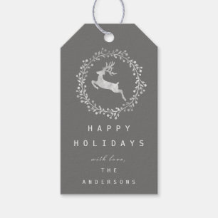 Frohe Weihnachts-Rentier Grau-Silber-Weiß Geschenkanhänger
