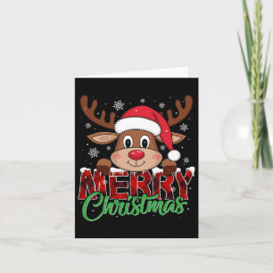 Frohe Weihnachts-Rentier Karierte Weihnachtsfamili Karte