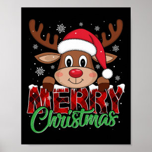 Frohe Weihnachts-Rentier Karierte Weihnachtsfamili Poster