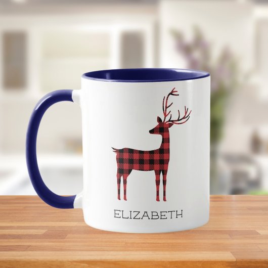 Frohe Weihnachts-Rentier Kariertes Geschenk Blauer Tasse