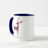 Frohe Weihnachts-Rentier Kariertes Geschenk Blauer Tasse (Vorderseite Links)