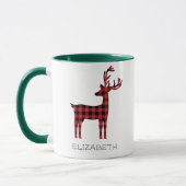 Frohe Weihnachts Rentier Kariertes Geschenk Grüner Tasse (Links)