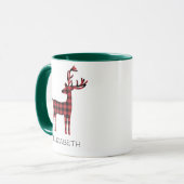 Frohe Weihnachts Rentier Kariertes Geschenk Grüner Tasse (Vorderseite Links)