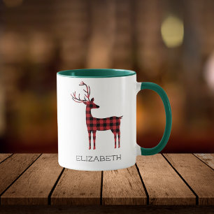 Frohe Weihnachts Rentier Kariertes Geschenk Grüner Tasse