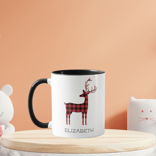 Frohe Weihnachts Rentier Kariertes Geschenk Schwar Tasse
