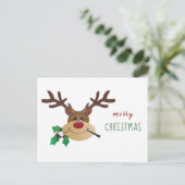 Frohe Weihnachts-Rentier mit Mistletoe Feiertagspostkarte (Stehend Vorderseite)