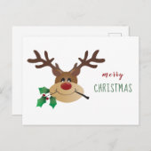 Frohe Weihnachts-Rentier mit Mistletoe Feiertagspostkarte (Vorne/Hinten)