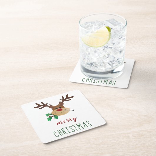 Frohe Weihnachts-Rentier mit Mistletoe Rechteckiger Pappuntersetzer (Vor Ort)