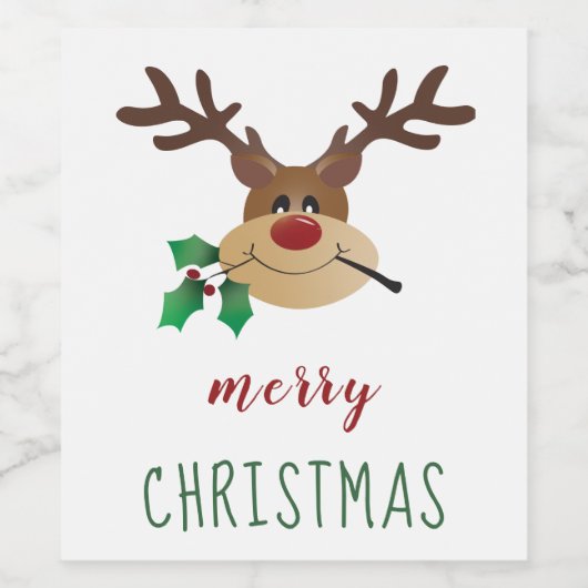 Frohe Weihnachts-Rentier mit Mistletoe Weinetikett (Einzelnes Label)