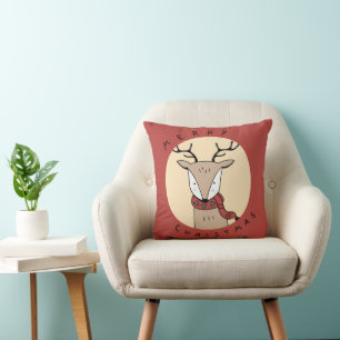 Frohe Weihnachts-Rentier mit Scarf mit Lichtern Kissen